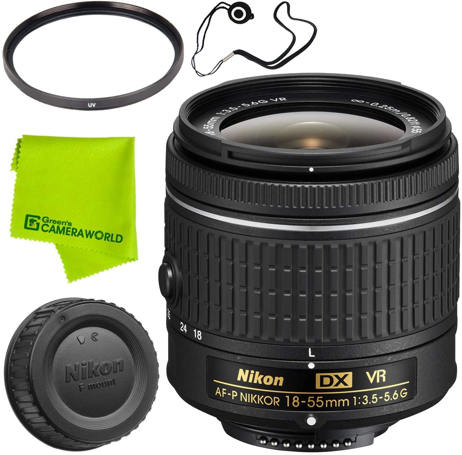 Nikon AF-P DX NIKKOR 18-55mm f/3.5-5.6G VR Lens Base Bundle
